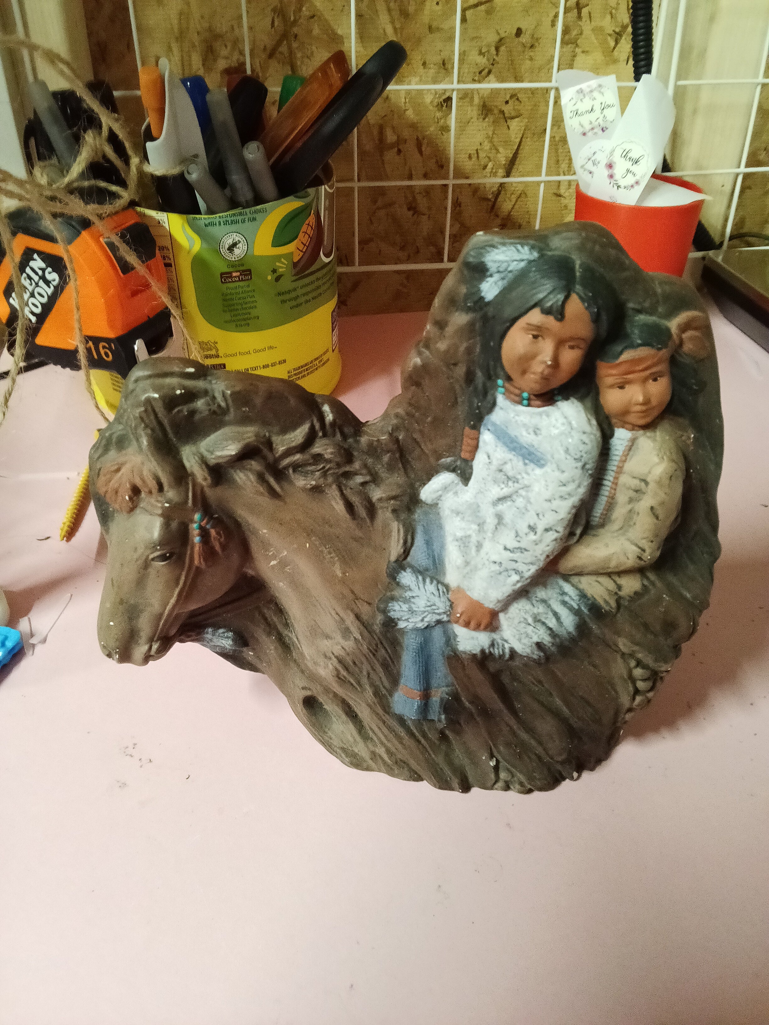 Native American Figurine with Horse Sculpture - Image 1