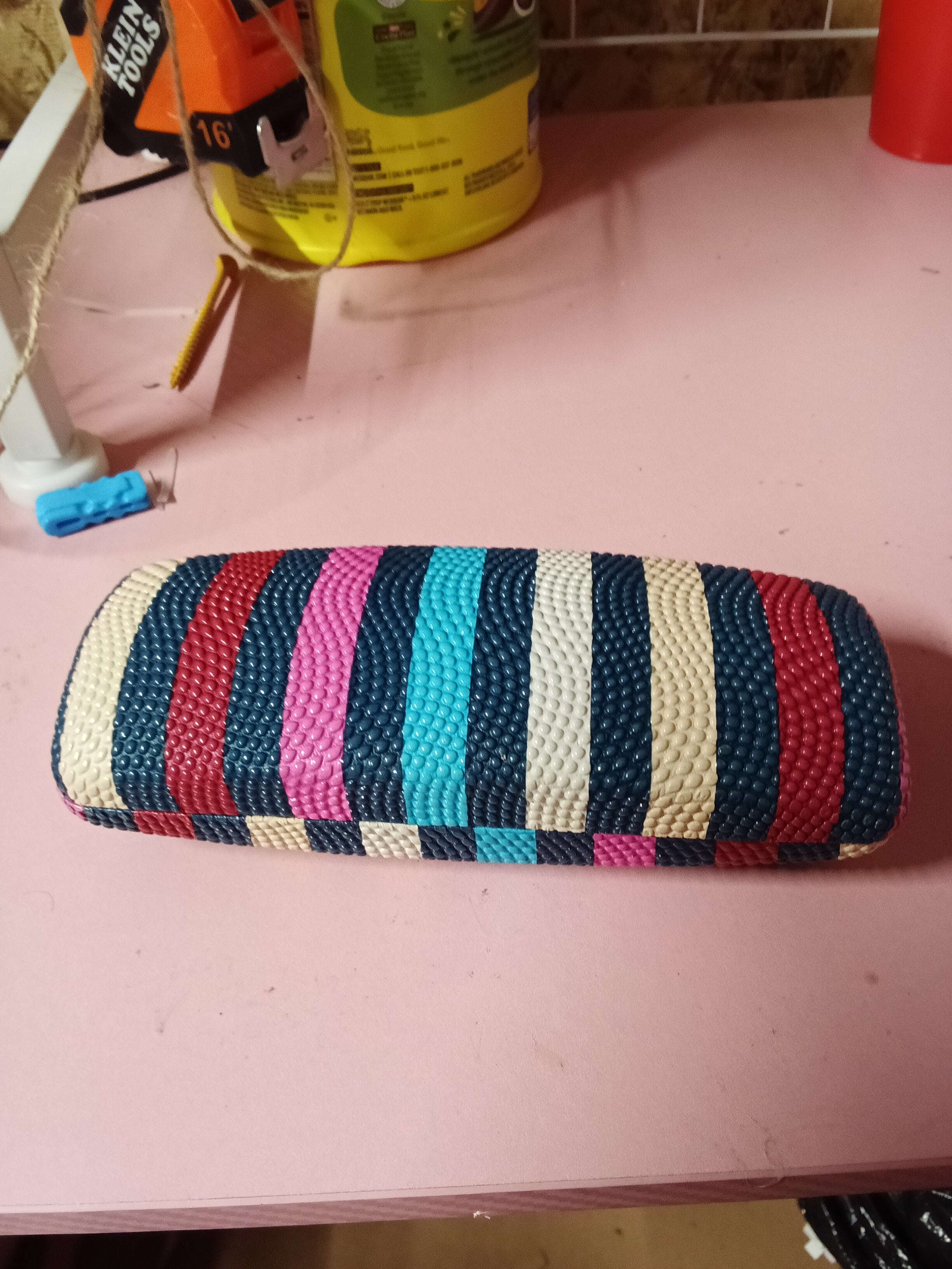 Colorful Striped Hard Eyeglass Case with Textured Finish - Image 1