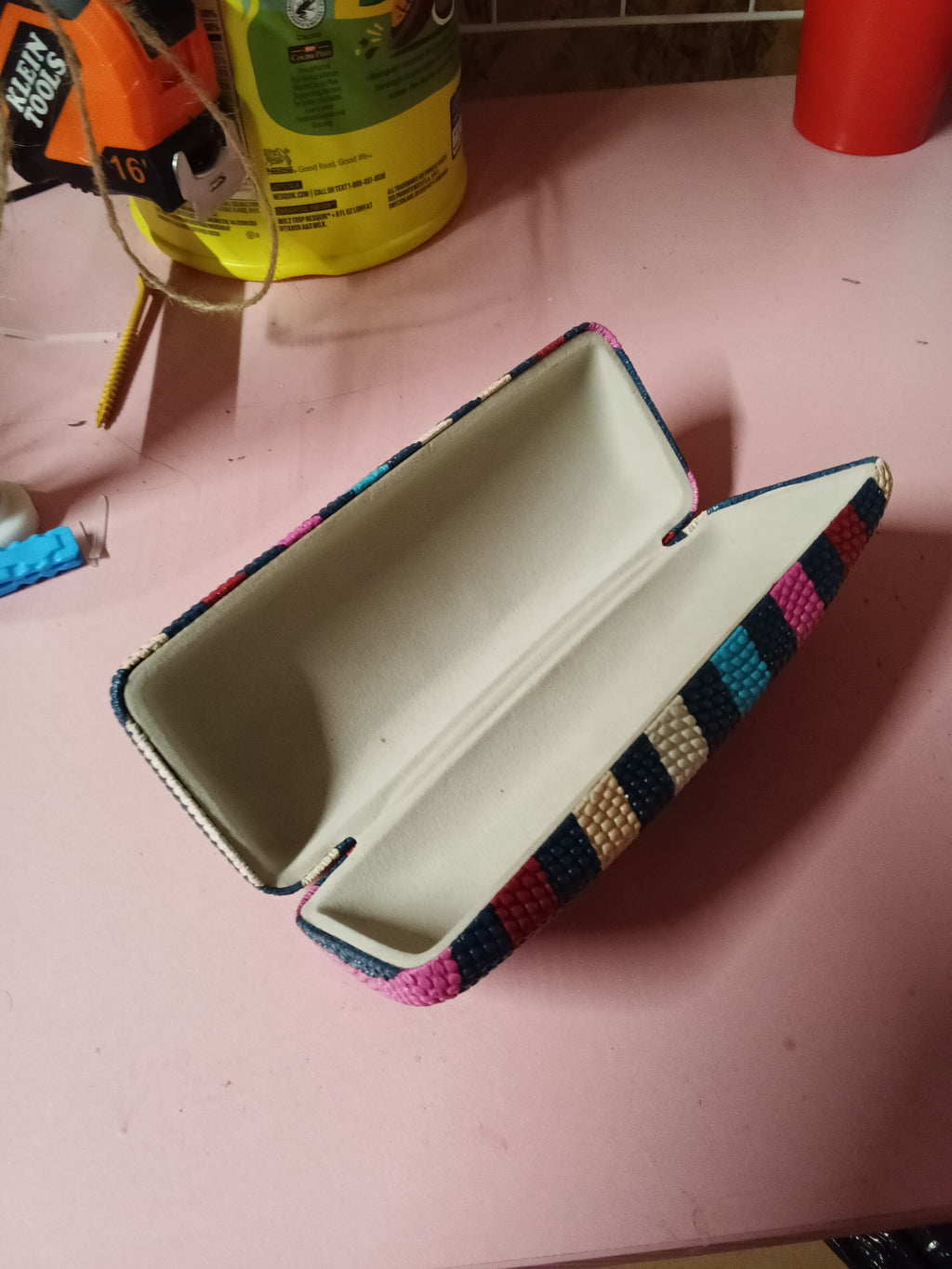 Colorful Striped Hard Eyeglass Case with Textured Finish - Image 2