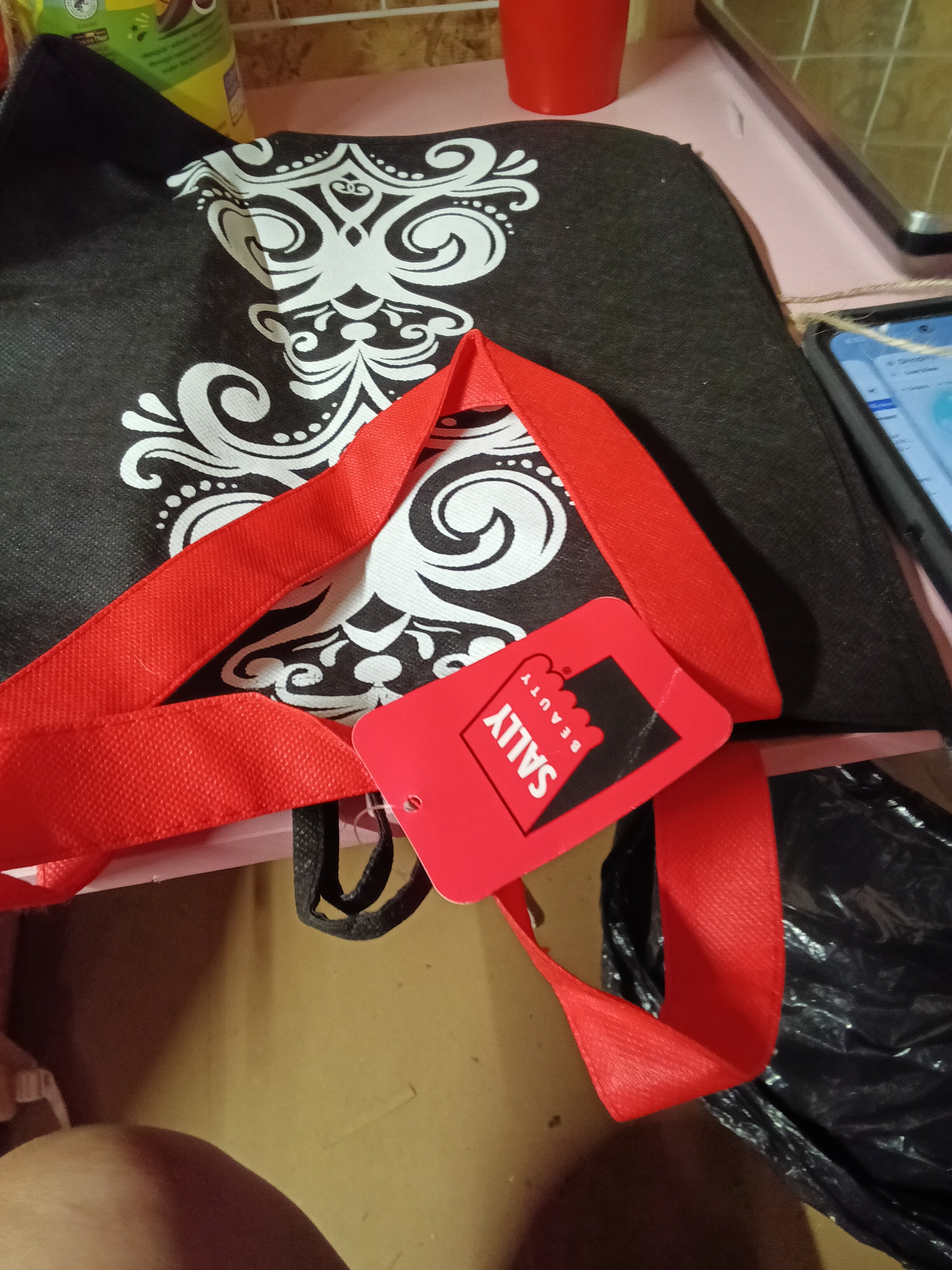 Sally Beauty Black Tote Bag with Red Handles - Image 2