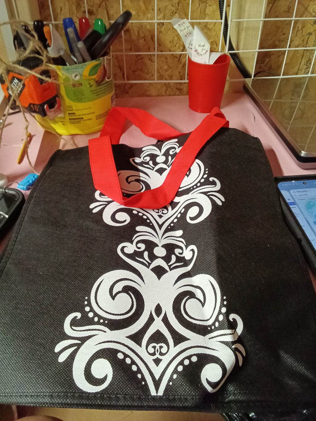 Sally Beauty Black Tote Bag with Red Handles - Image 3