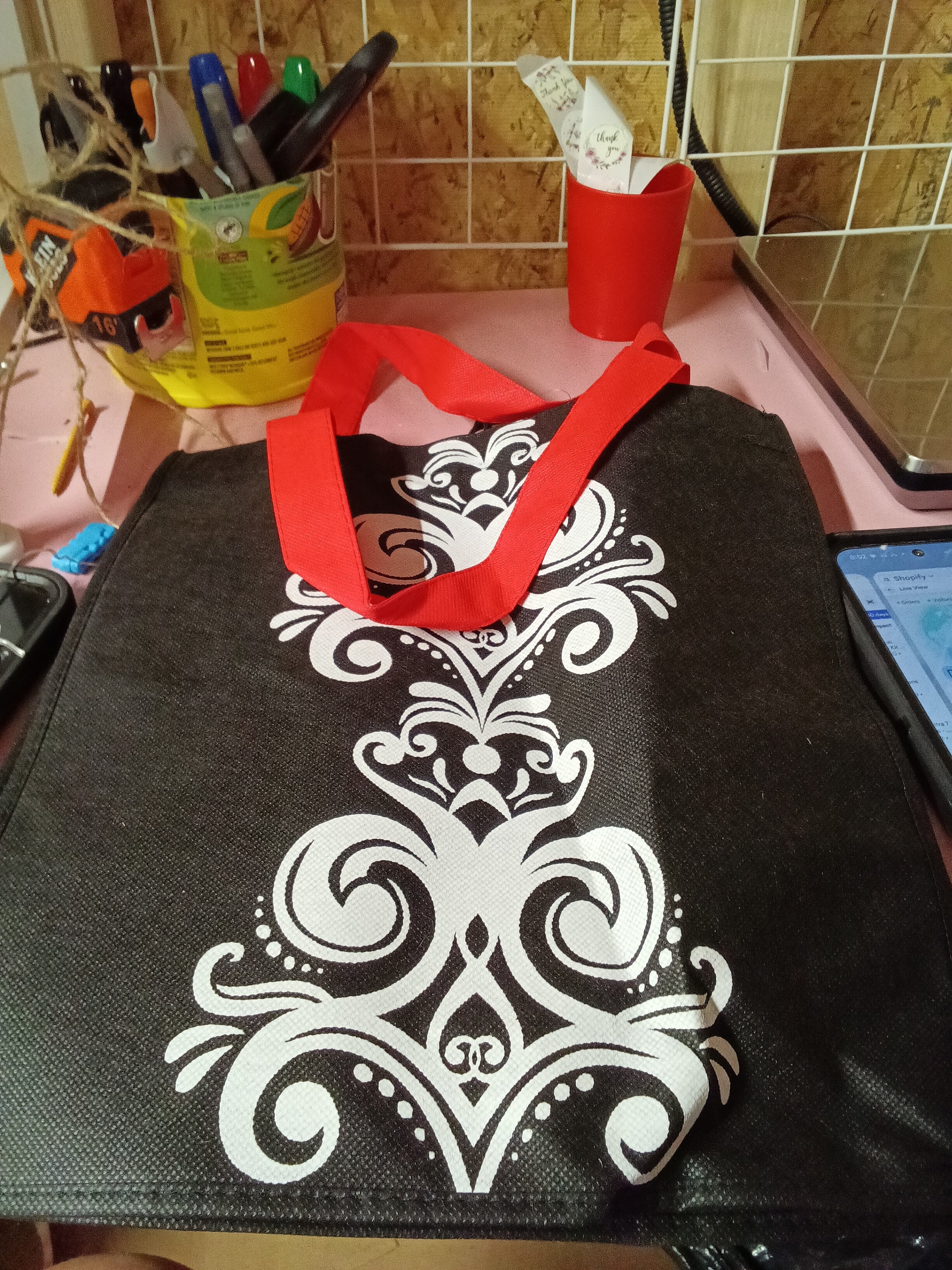 Sally Beauty Black Tote Bag with Red Handles - Image 3