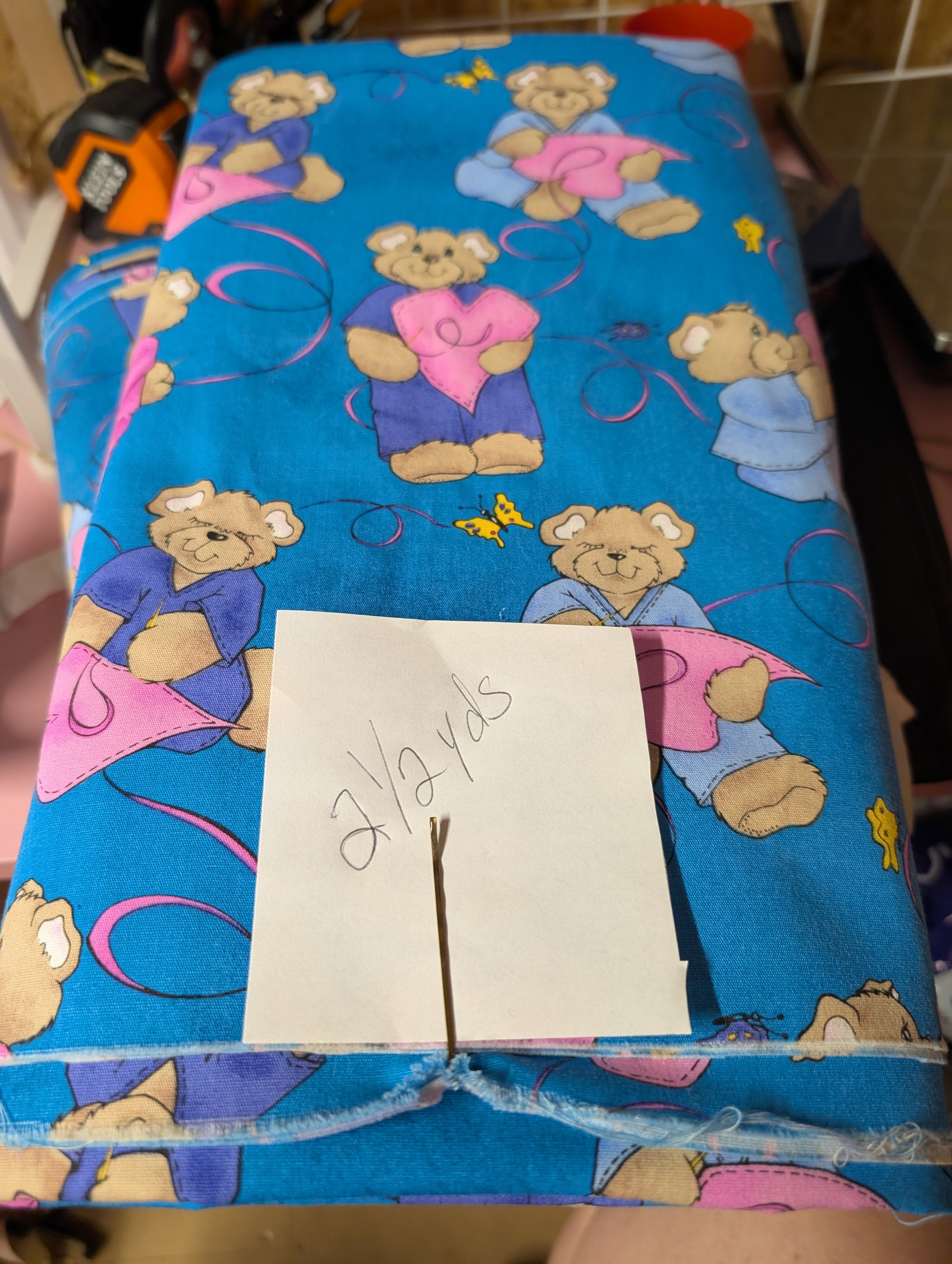 Blue Teddy Bear Print Fabric 2.5 Yards - Image 2