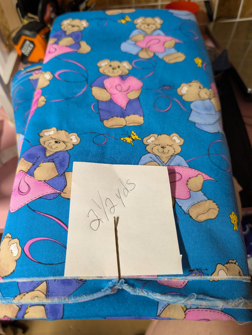 Blue Teddy Bear Print Fabric 2.5 Yards - Image 2
