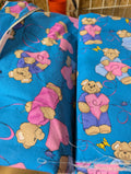 Teddy Bear Print Fabric Blue Pink Sewing Material 2 yds - Image 1