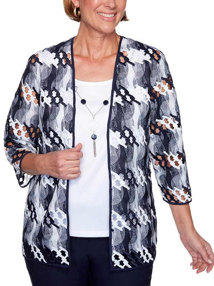 Alfred Dunner Women's Easy Street Lattice 2Fer Top, Multi, Large - Image 1