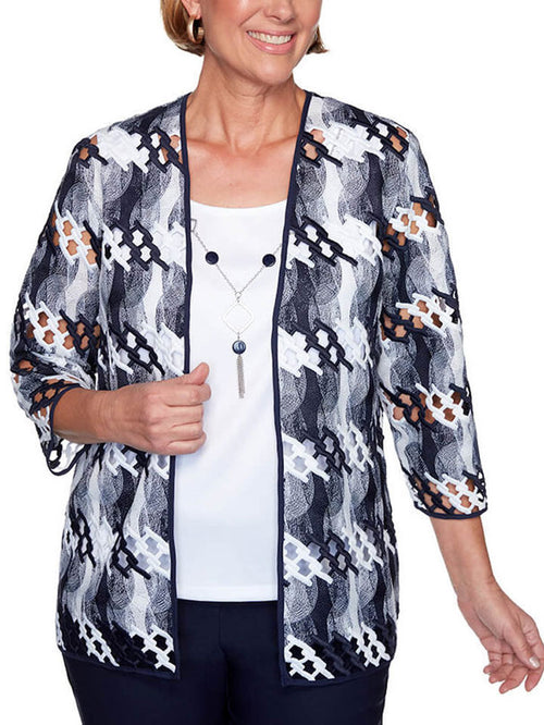 Alfred Dunner Women's Easy Street Lattice 2Fer Top, Multi, Large - Image 1