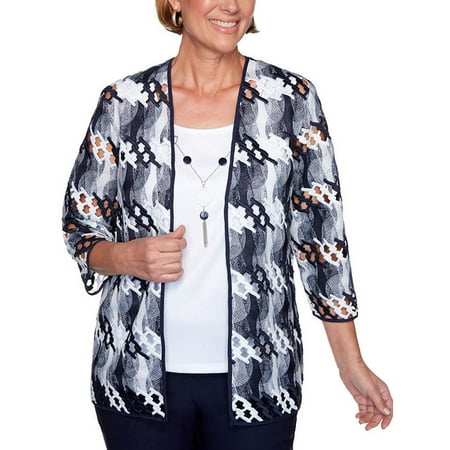 Alfred Dunner Women's Easy Street Lattice 2Fer Top, Multi, Large - Image 3