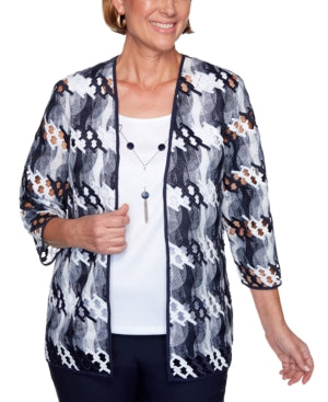 Alfred Dunner Women's Easy Street Lattice 2Fer Top, Multi, Large - Image 2