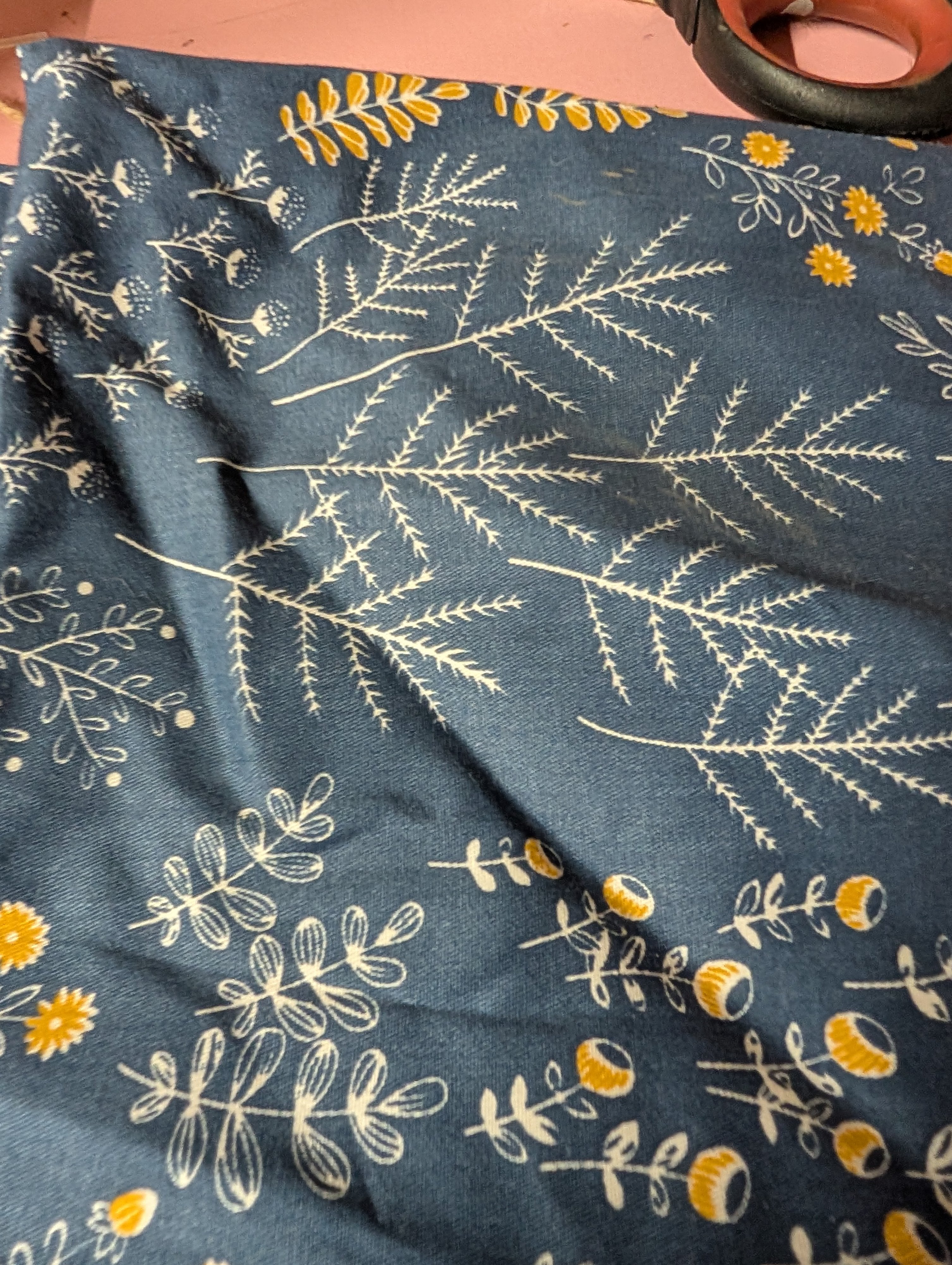 Floral Patterned Fabric in Blue and Yellow 2 fat quarters - Image 1