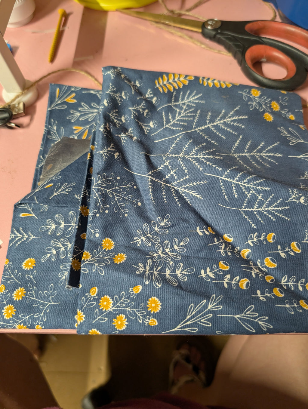 Floral Patterned Fabric in Blue and Yellow 2 fat quarters - Image 2
