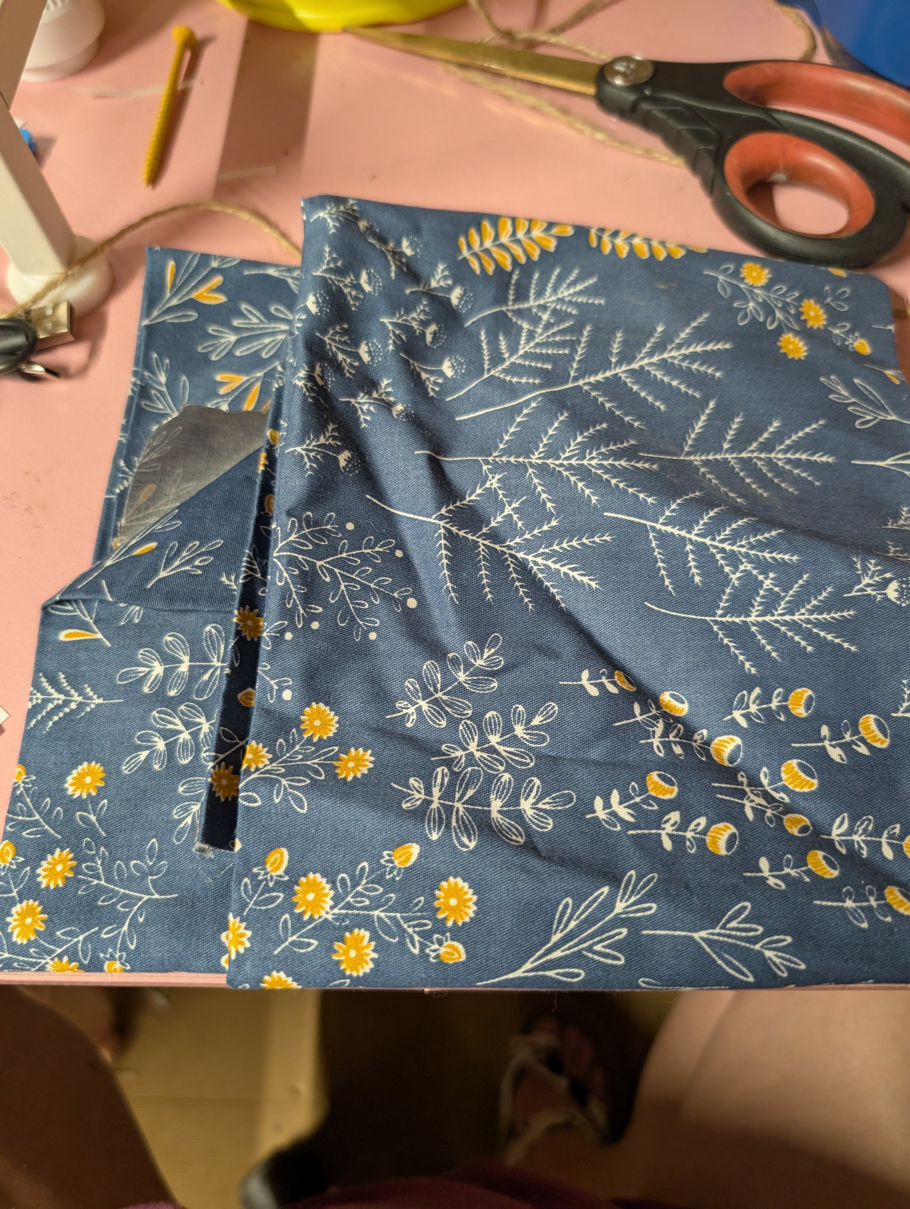 Floral Patterned Fabric in Blue and Yellow 2 fat quarters - Image 2