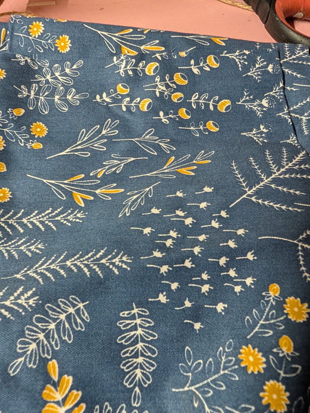 Floral Patterned Fabric in Blue and Yellow 2 fat quarters - Image 3