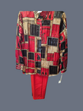 Vintage Red Patterned Blouse and Pants Set - Image 1