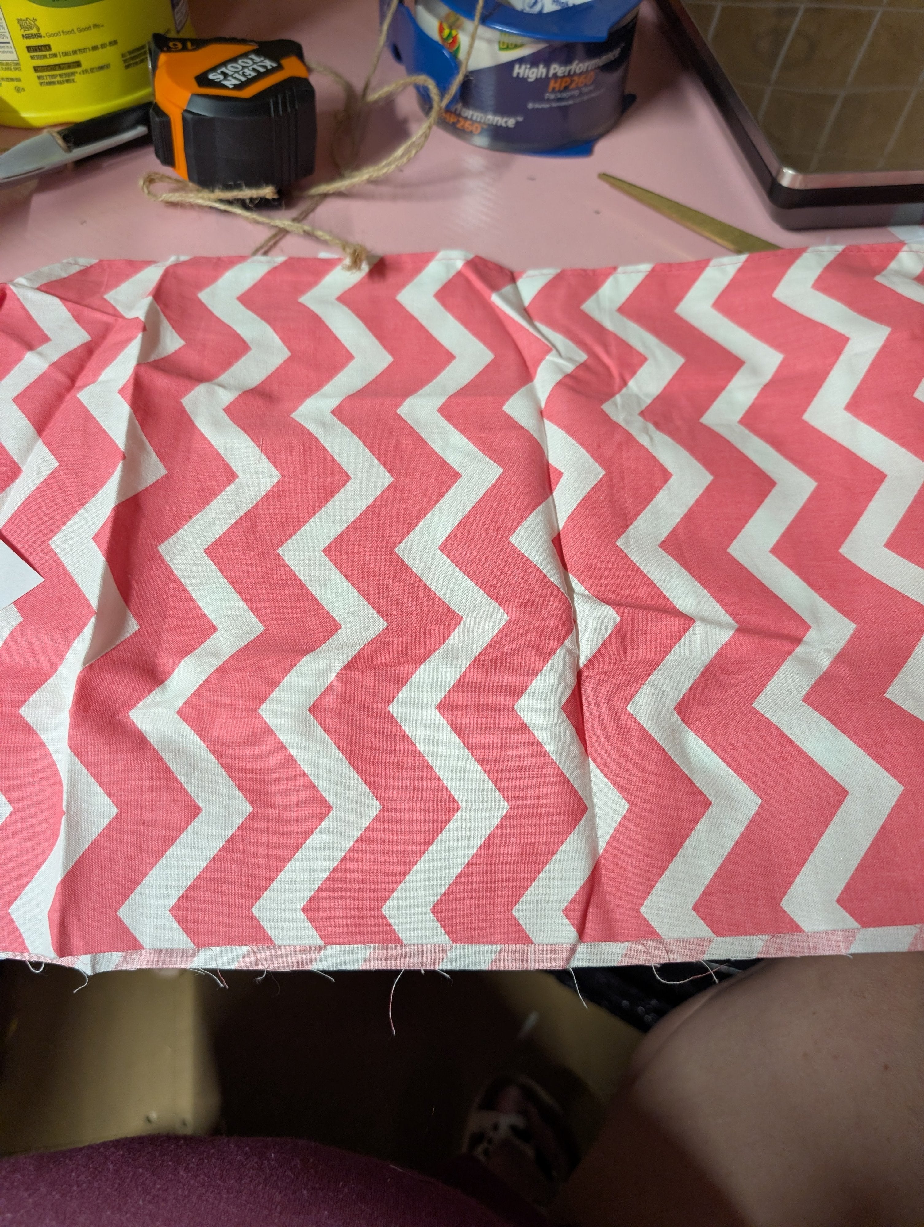 Joann Chevron Fabric Pink and White - Image 3