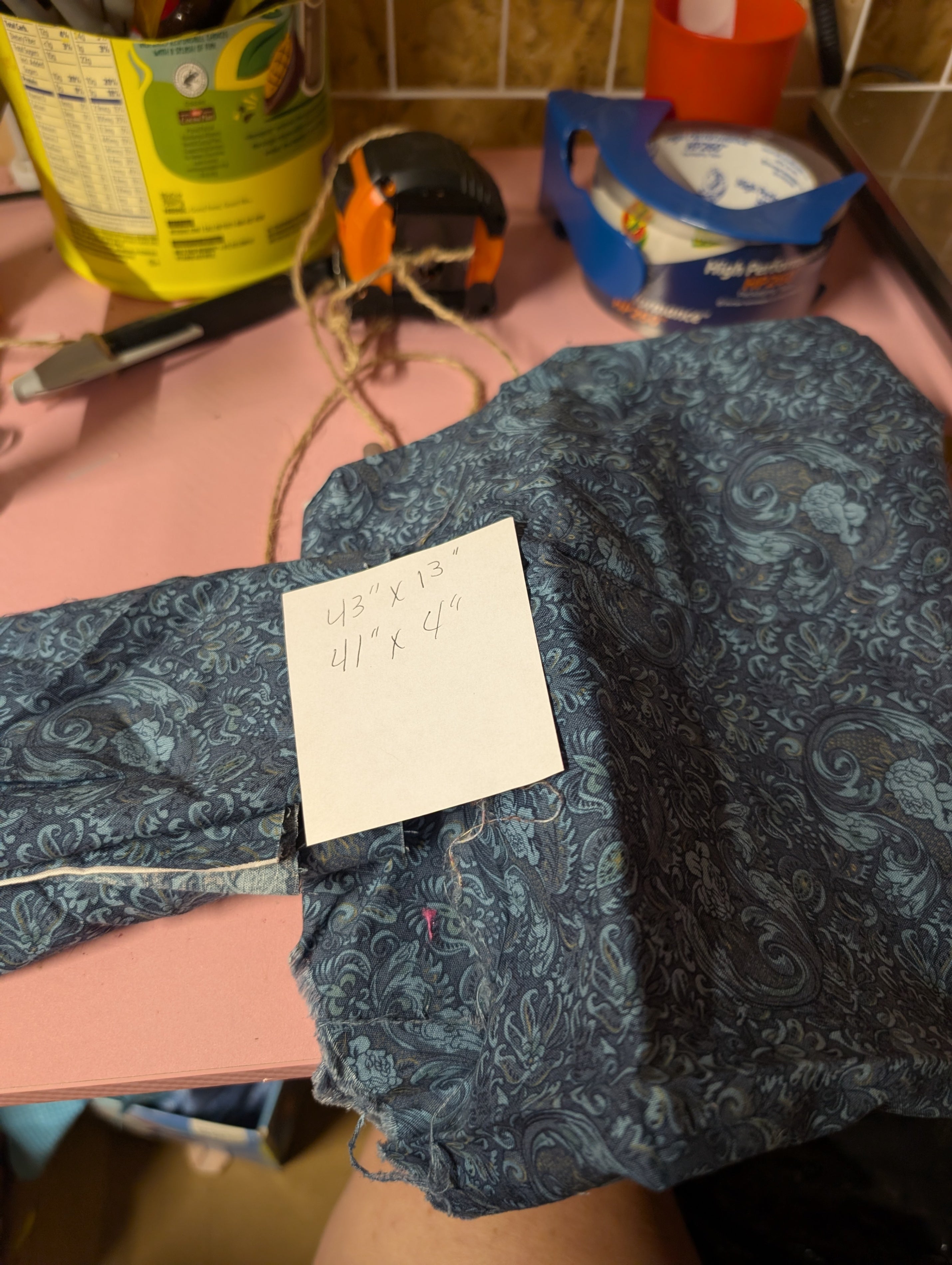 Blue Paisley Fabric with Measurements - Image 1