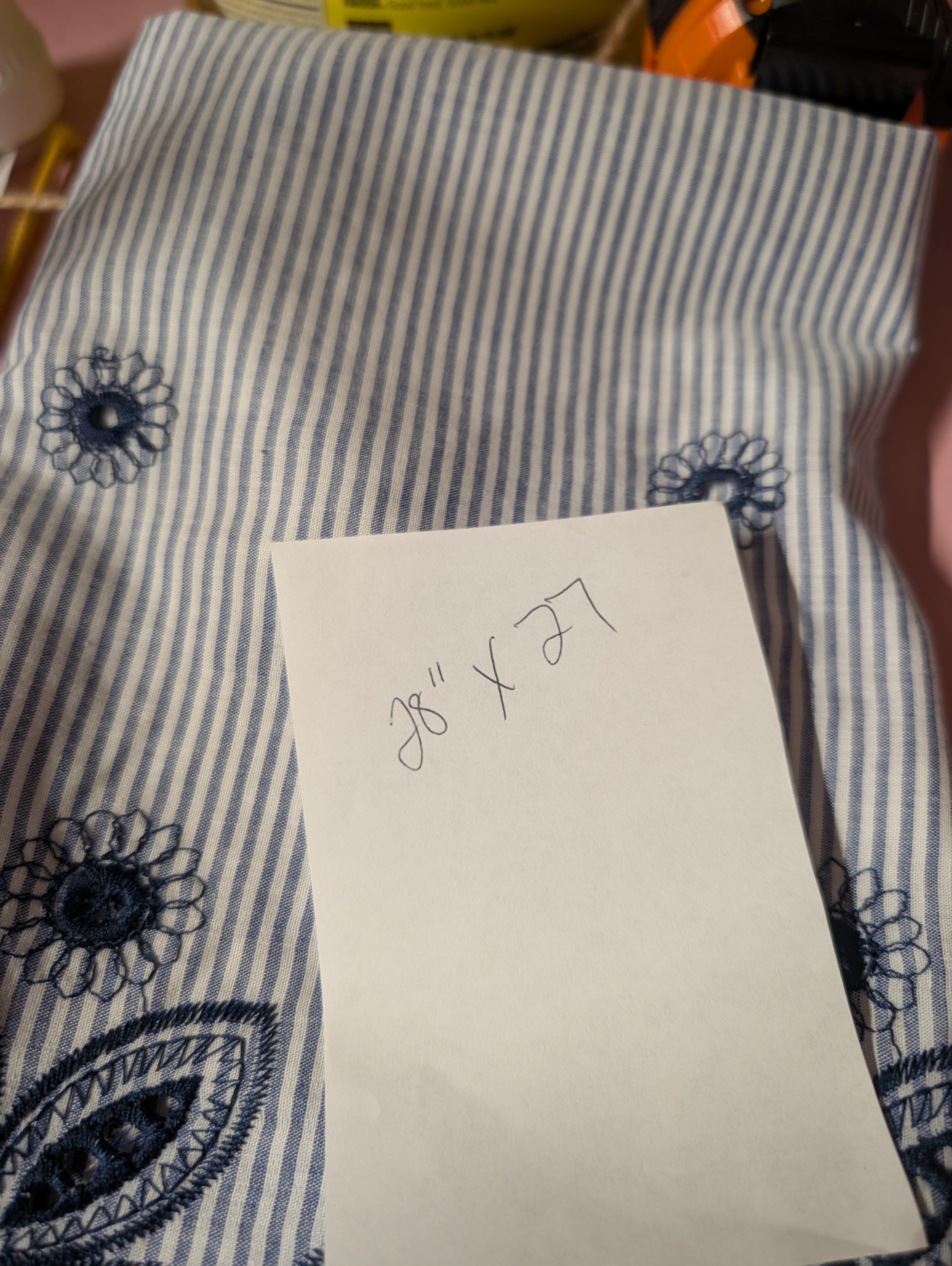 Striped Embroidered Fabric 38" x 27" - Image 1