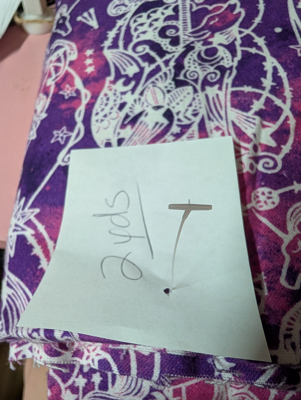 Purple and White Patterned Fabric 2 Yards - Image 1