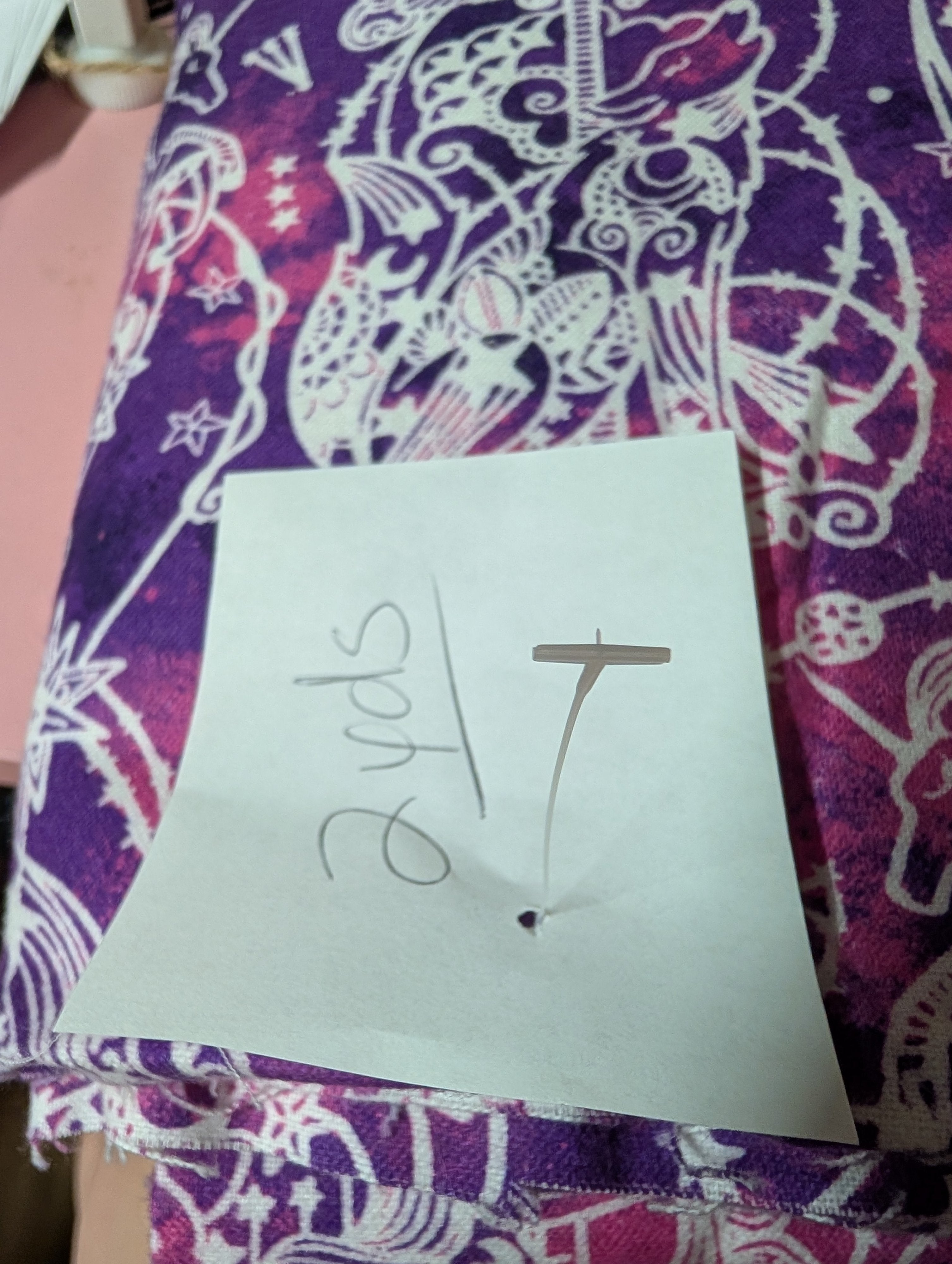 Purple and White Patterned Fabric 2 Yards - Image 1