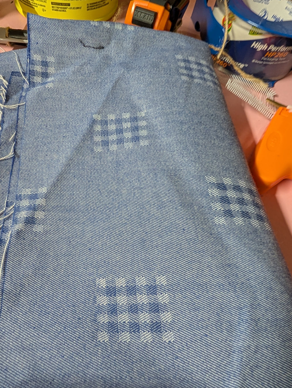 Blue Geometric Pattern Denim Fabric 49x45 Inches - Image 1
