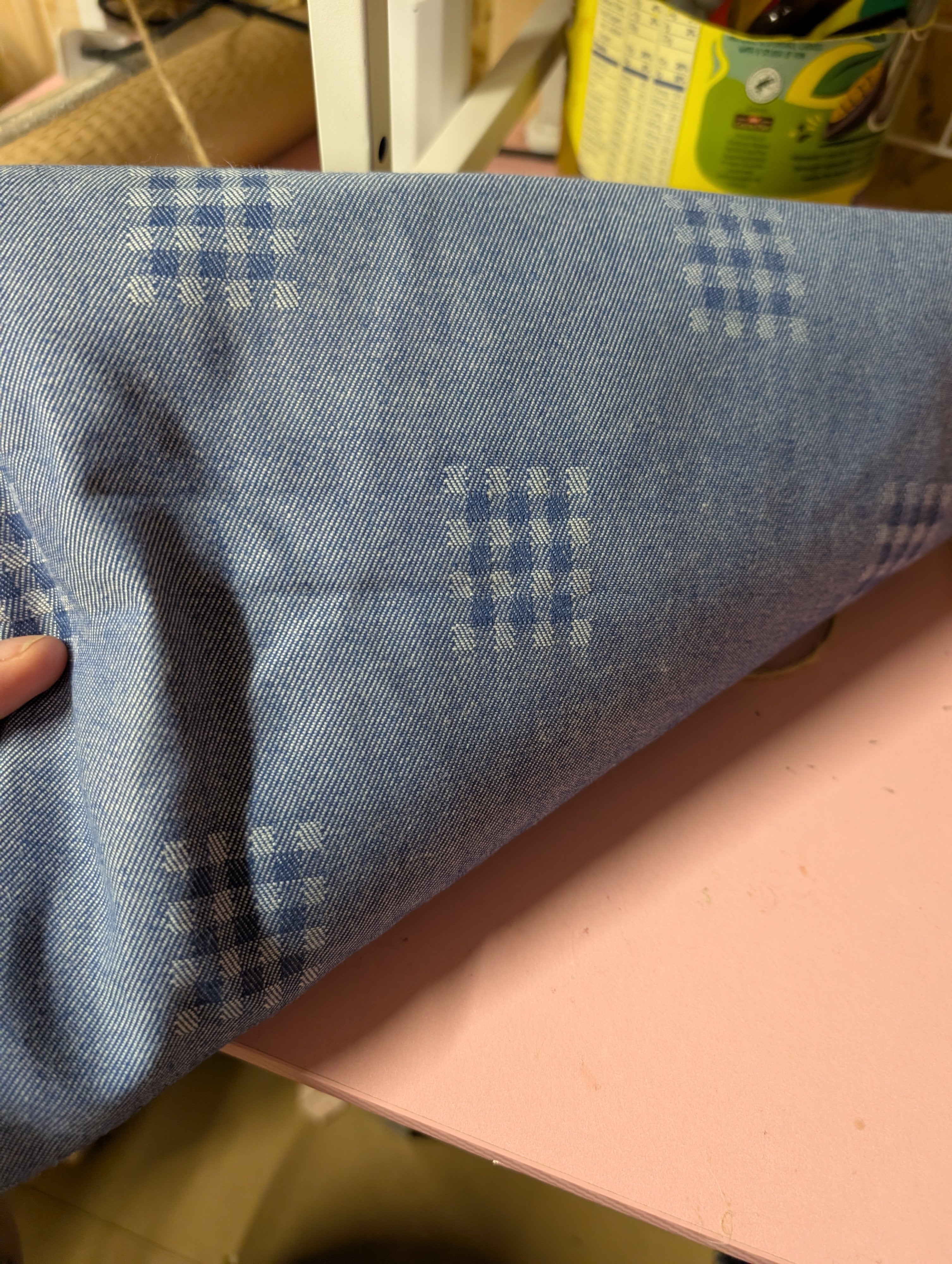 Blue Geometric Pattern Denim Fabric 49x45 Inches - Image 3