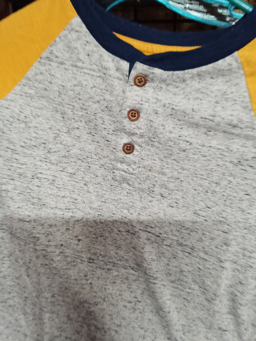 Men's Henley Long Sleeve Shirt with Yellow Sleeves - Image 2