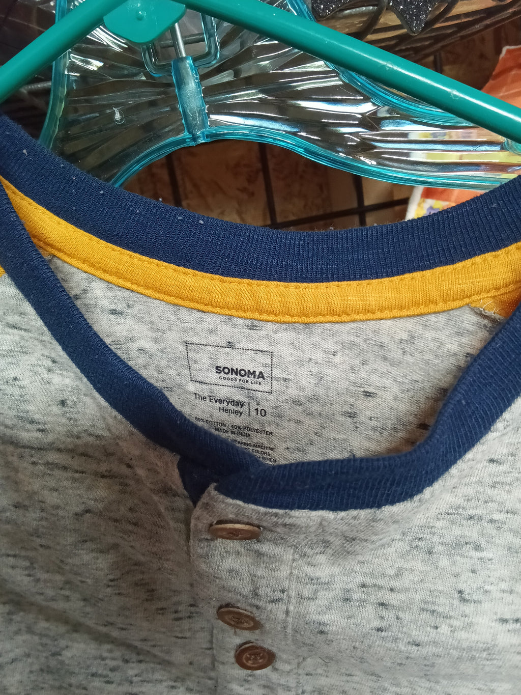 Men's Henley Long Sleeve Shirt with Yellow Sleeves - Image 3