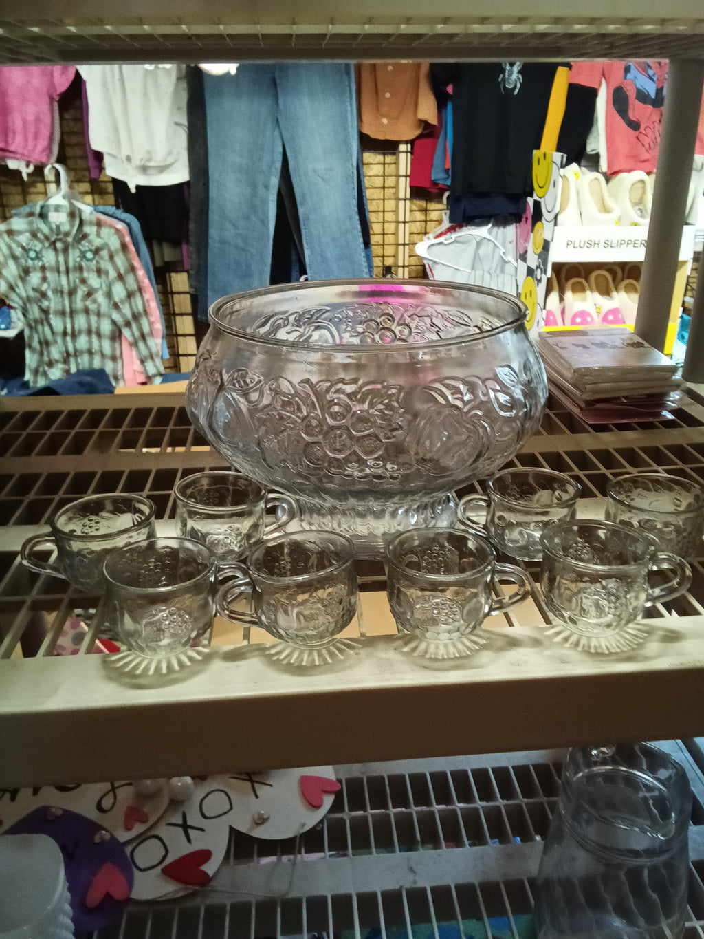 Vintage Glass Punch Bowl Set with 8 Cups - Image 2