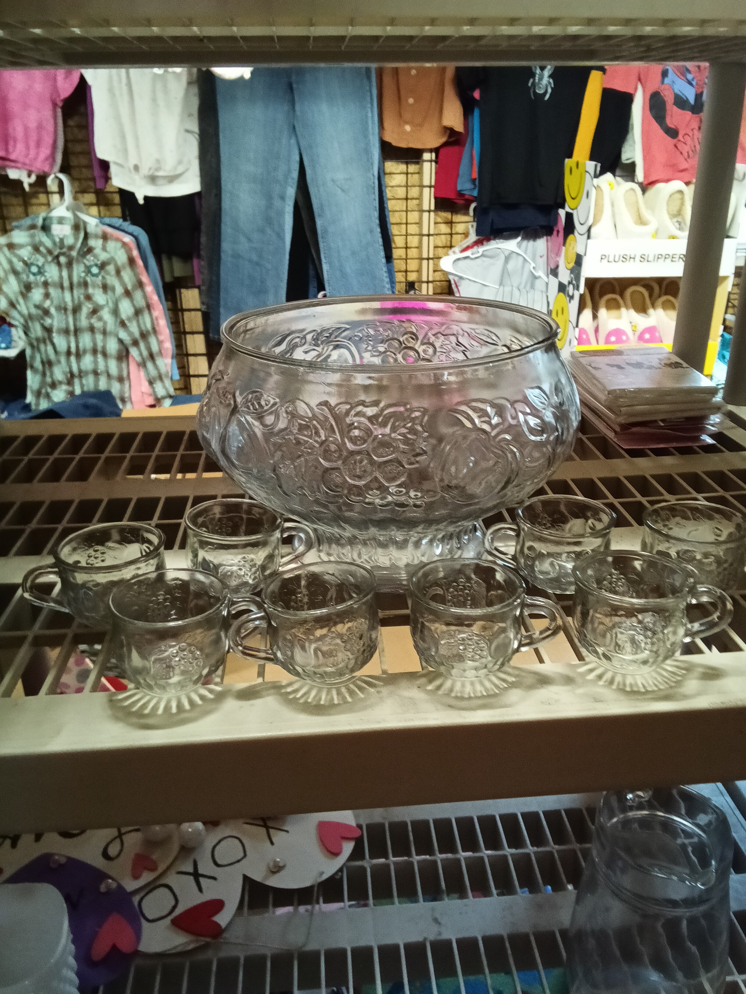 Vintage Glass Punch Bowl Set with 8 Cups - Image 2