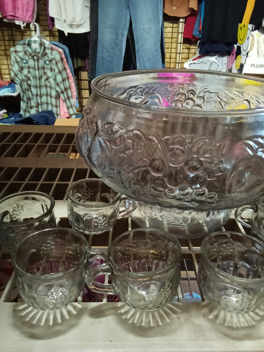 Vintage Glass Punch Bowl Set with 8 Cups - Image 3