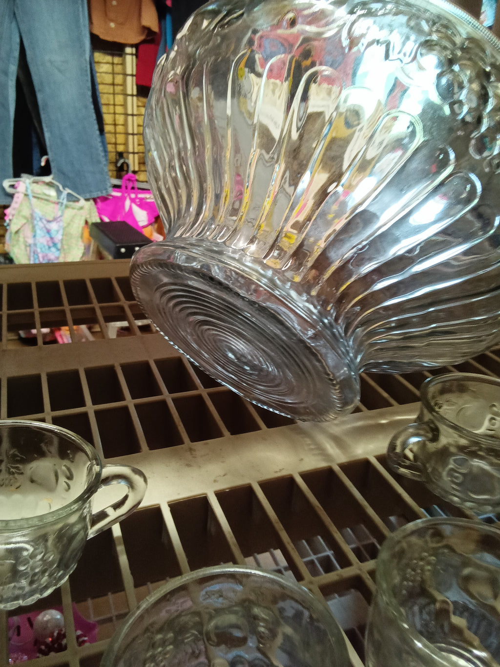 Vintage Glass Punch Bowl Set with 8 Cups - Image 4