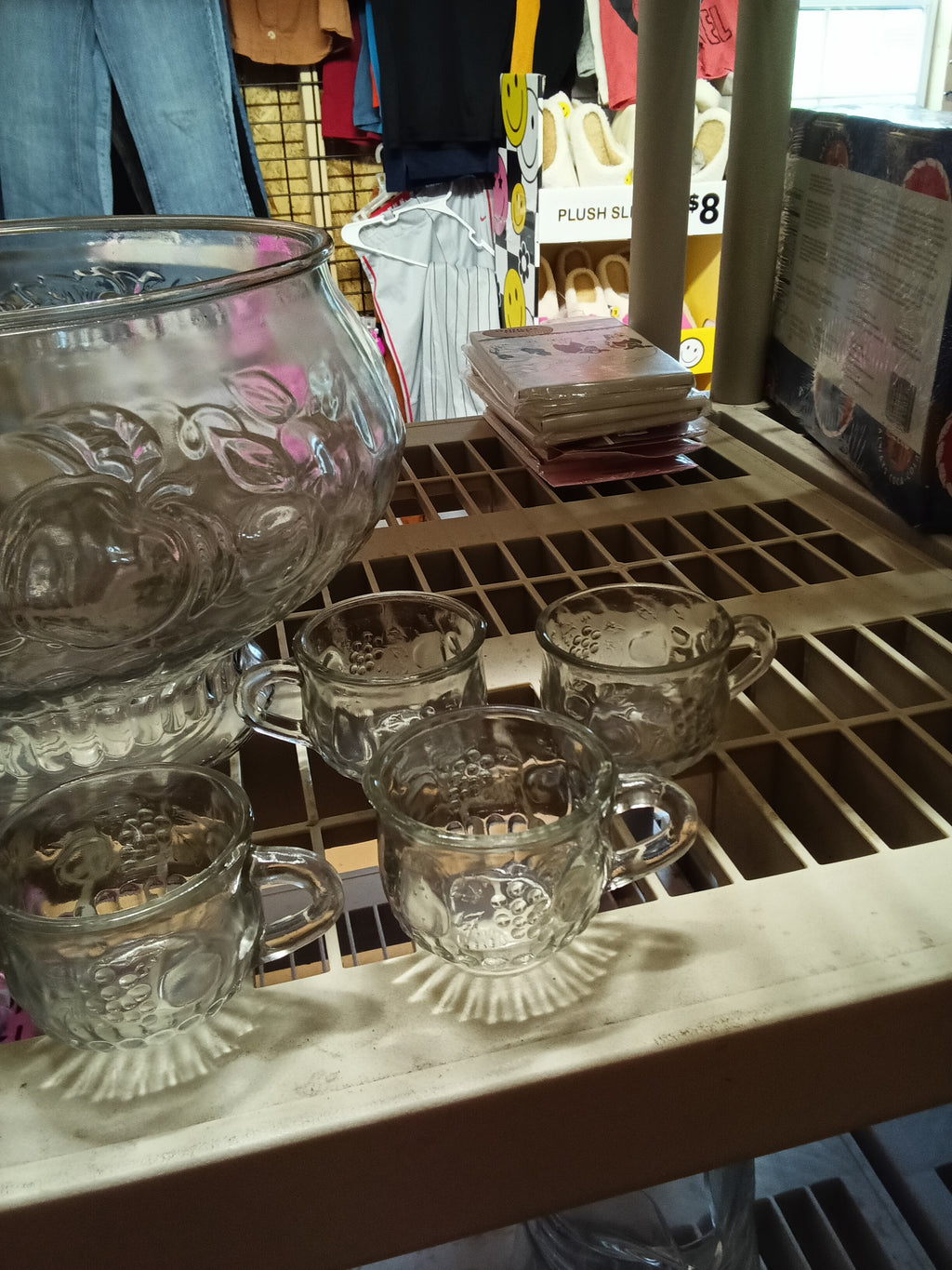Vintage Glass Punch Bowl Set with 8 Cups - Image 5