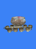 Vintage Glass Punch Bowl Set with 8 Cups - Image 1