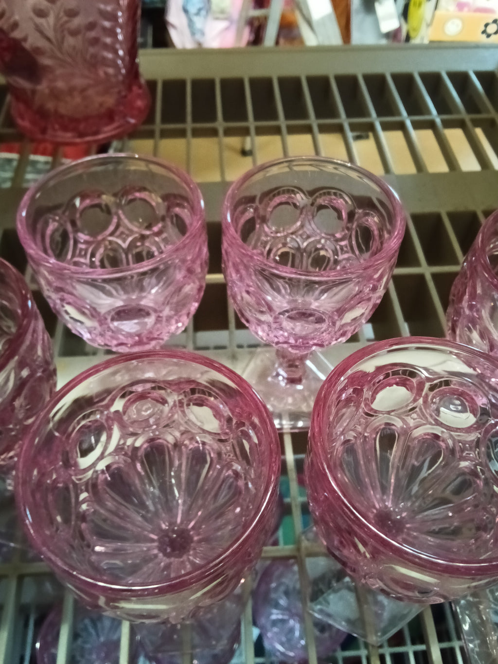 Vintage Pink Glass Goblets Set with Pitcher - Image 1