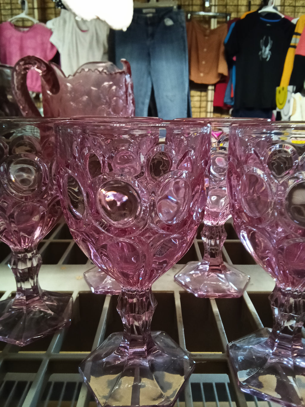 Vintage Pink Glass Goblets Set with Pitcher - Image 3