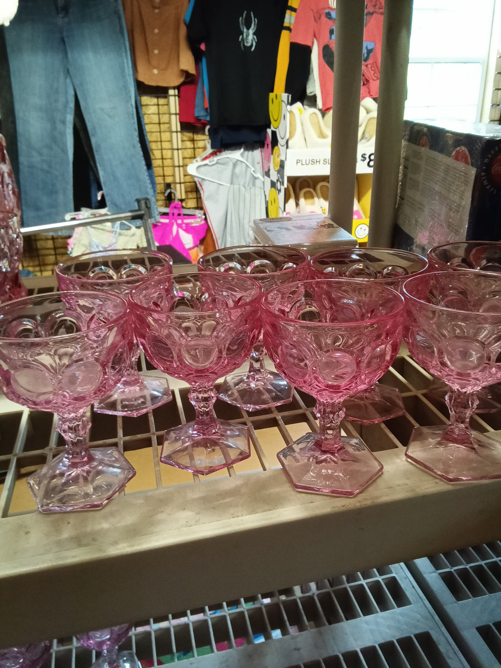 Set of 8 Pink Vintage Glass Goblets - Image 1