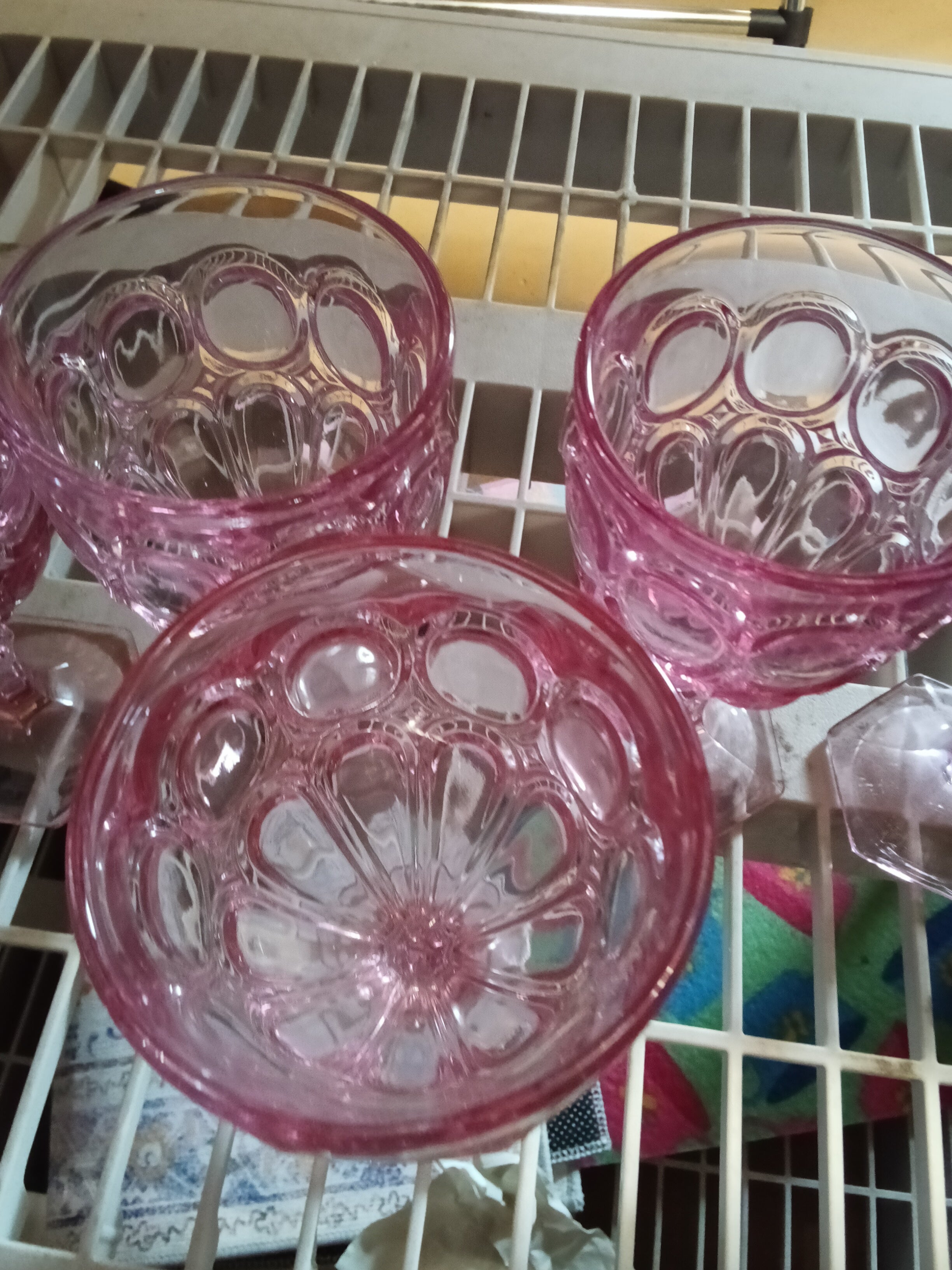 Set of 5 Pink Vintage Glass Goblets with Bubble Design - Image 2