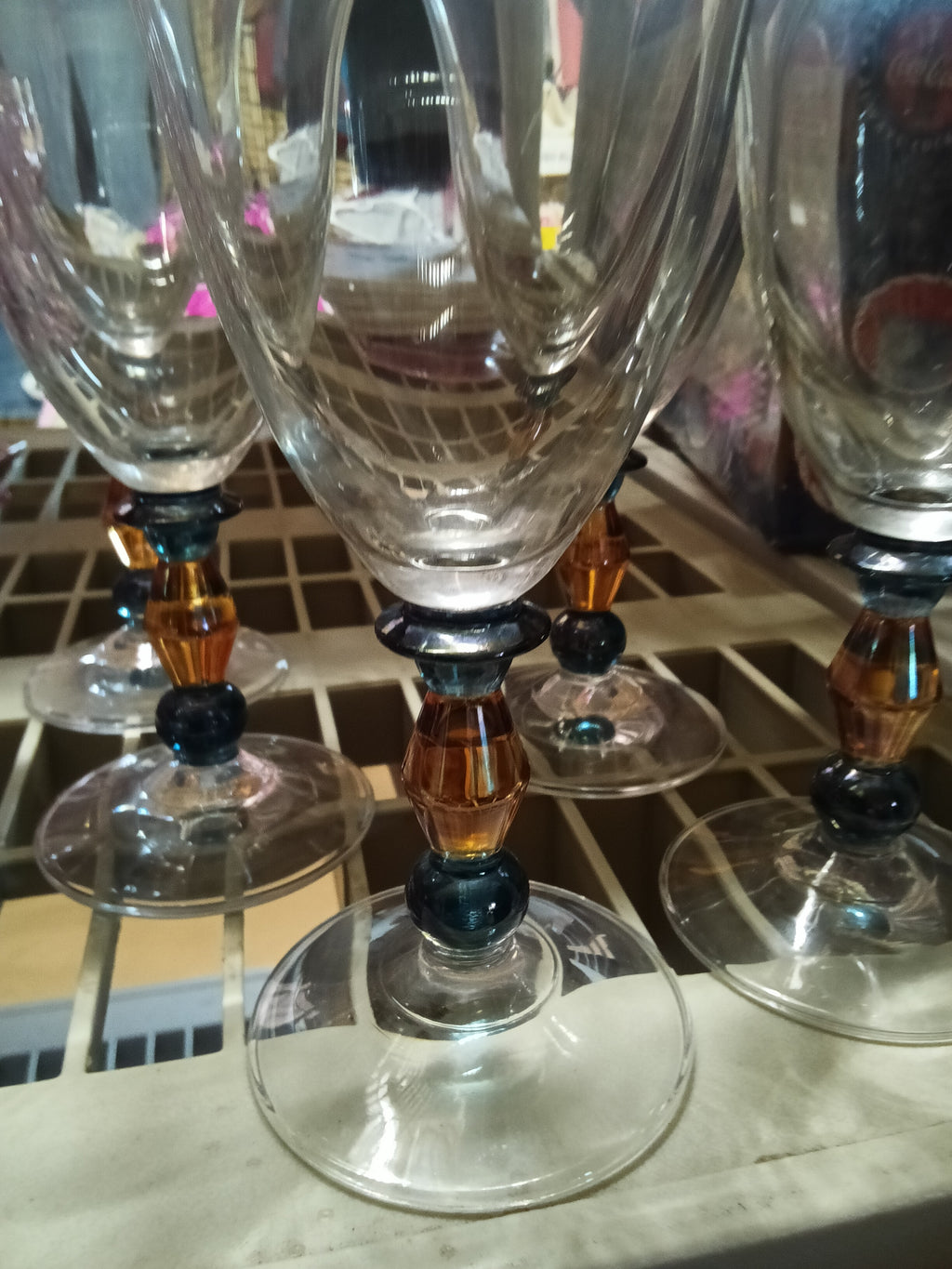 Vintage Set of 6 Mikasa Crystal Kensington "Estate" Kensington Clear Amber Blown - Image 1