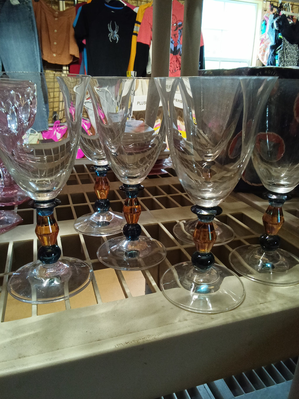 Vintage Set of 6 Mikasa Crystal Kensington "Estate" Kensington Clear Amber Blown - Image 2