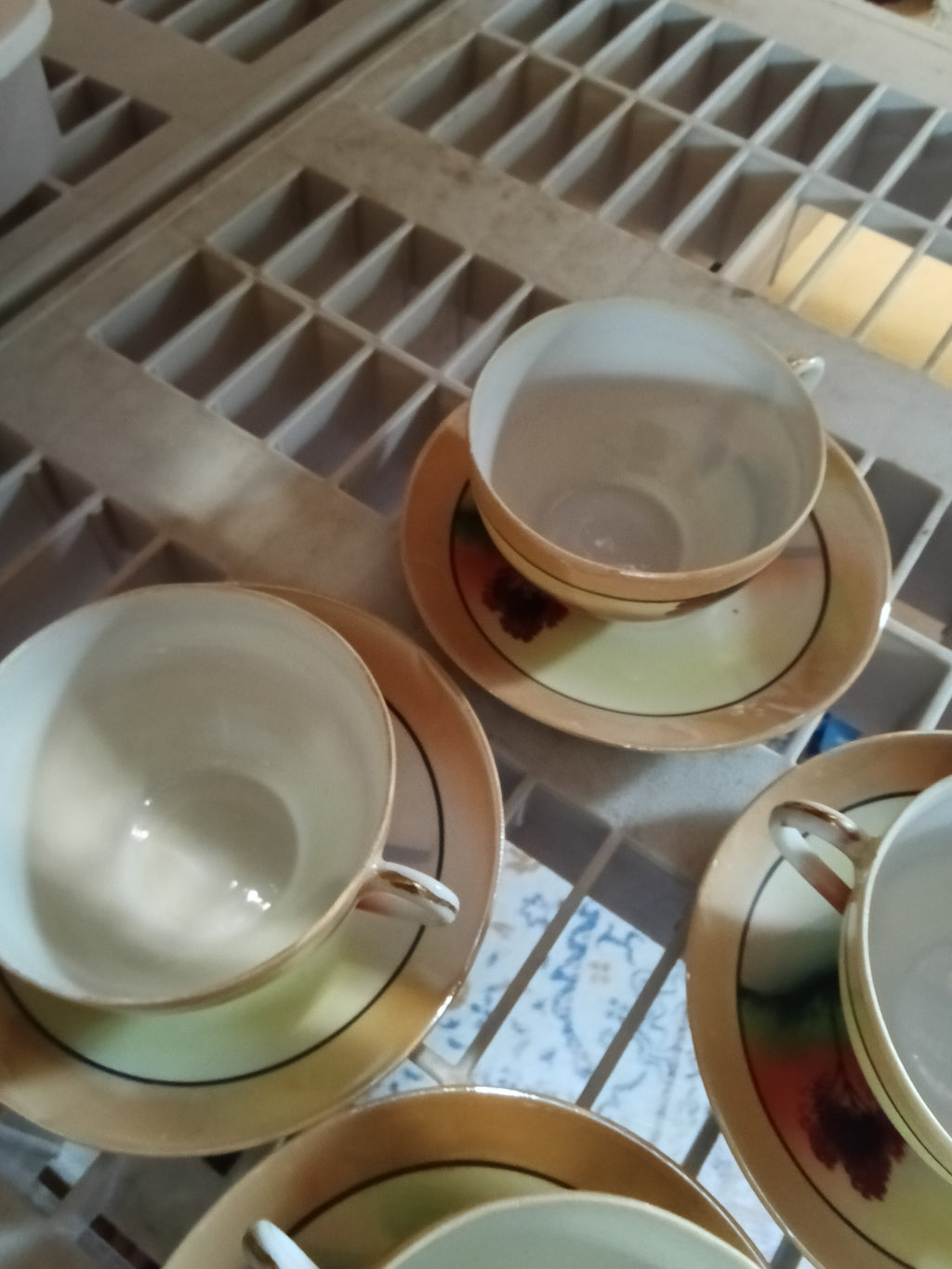 Antique Chikaramachi Hand Painted Lusterware Teacup Blue - Image 1