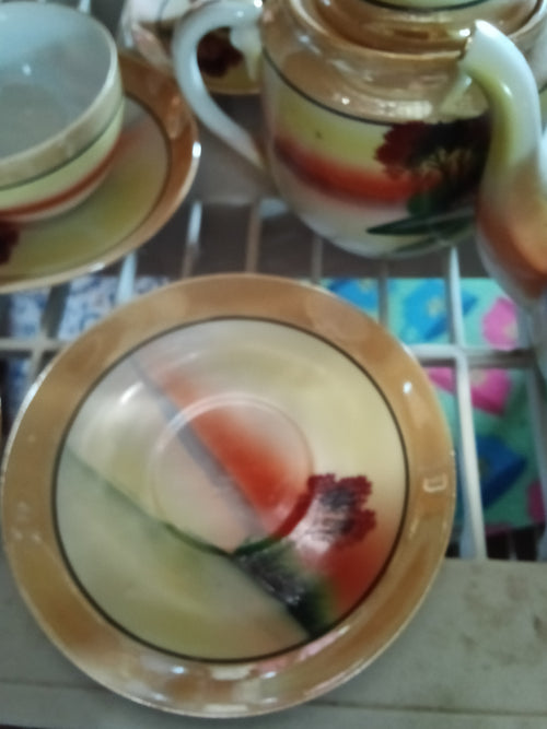 Antique Chikaramachi Hand Painted Lusterware Teacup Blue - Image 2