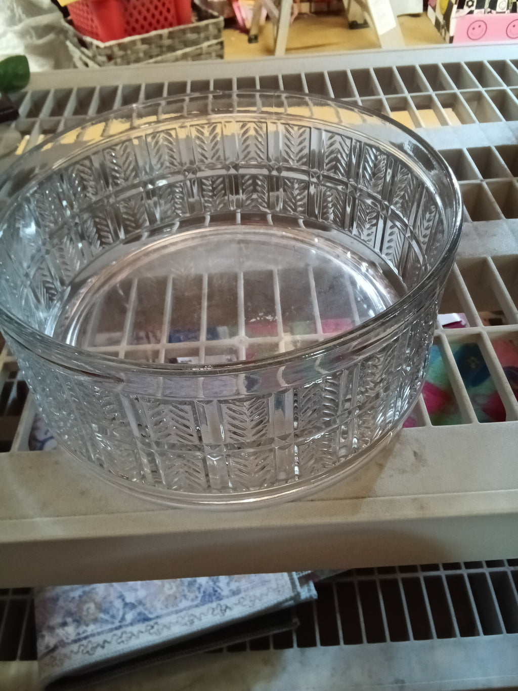 Cut Glass Decorative Bowl with Geometric Pattern - Image 1