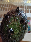 Vintage Green Glass Fruit Bowl with Embossed Design - Image 1