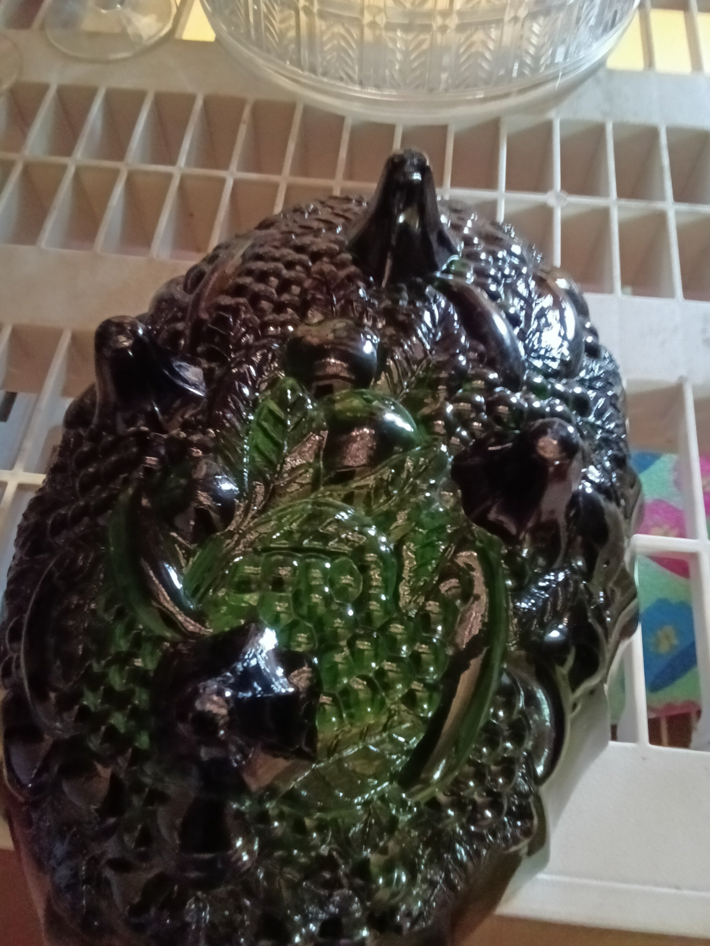 Vintage Green Glass Fruit Bowl with Embossed Design - Image 1