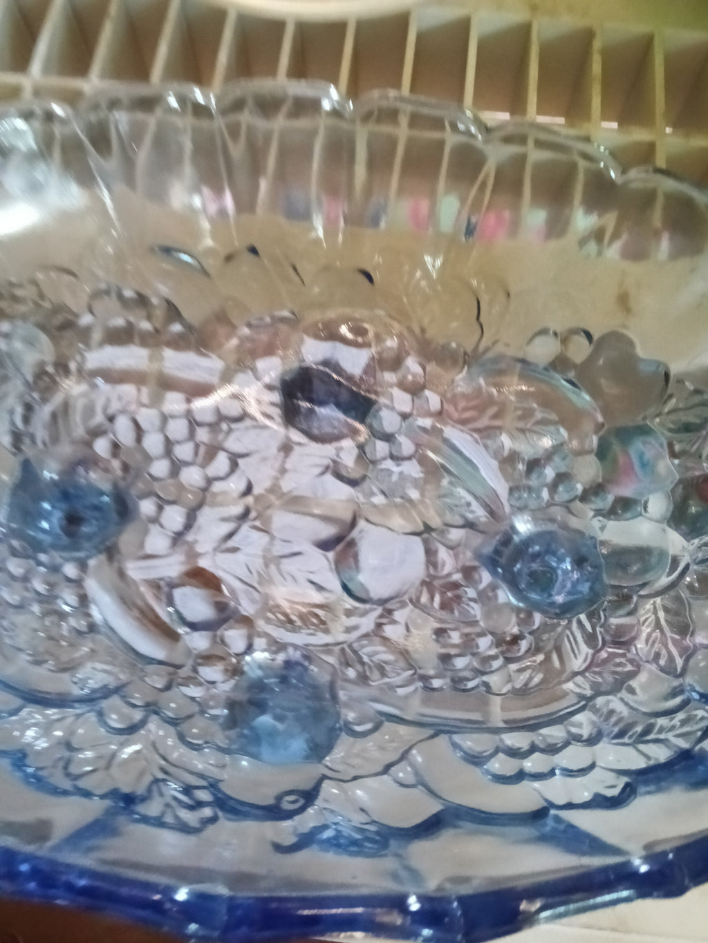 Vintage Blue Glass Fruit Bowl with Raised Design - Image 1