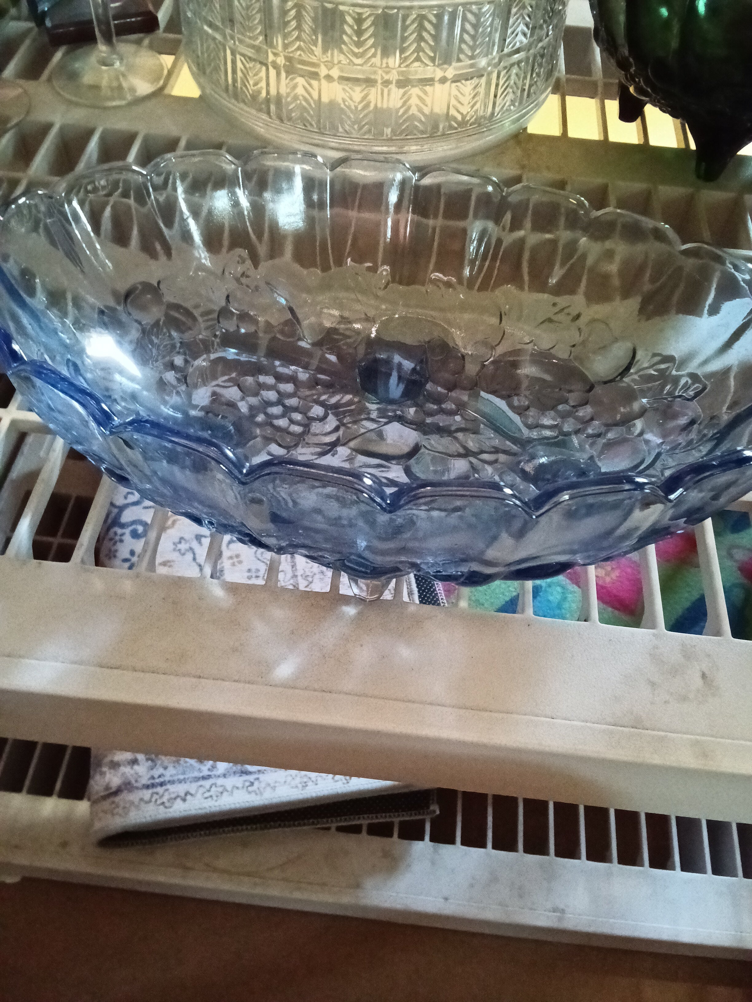 Vintage Blue Glass Fruit Bowl with Raised Design - Image 3