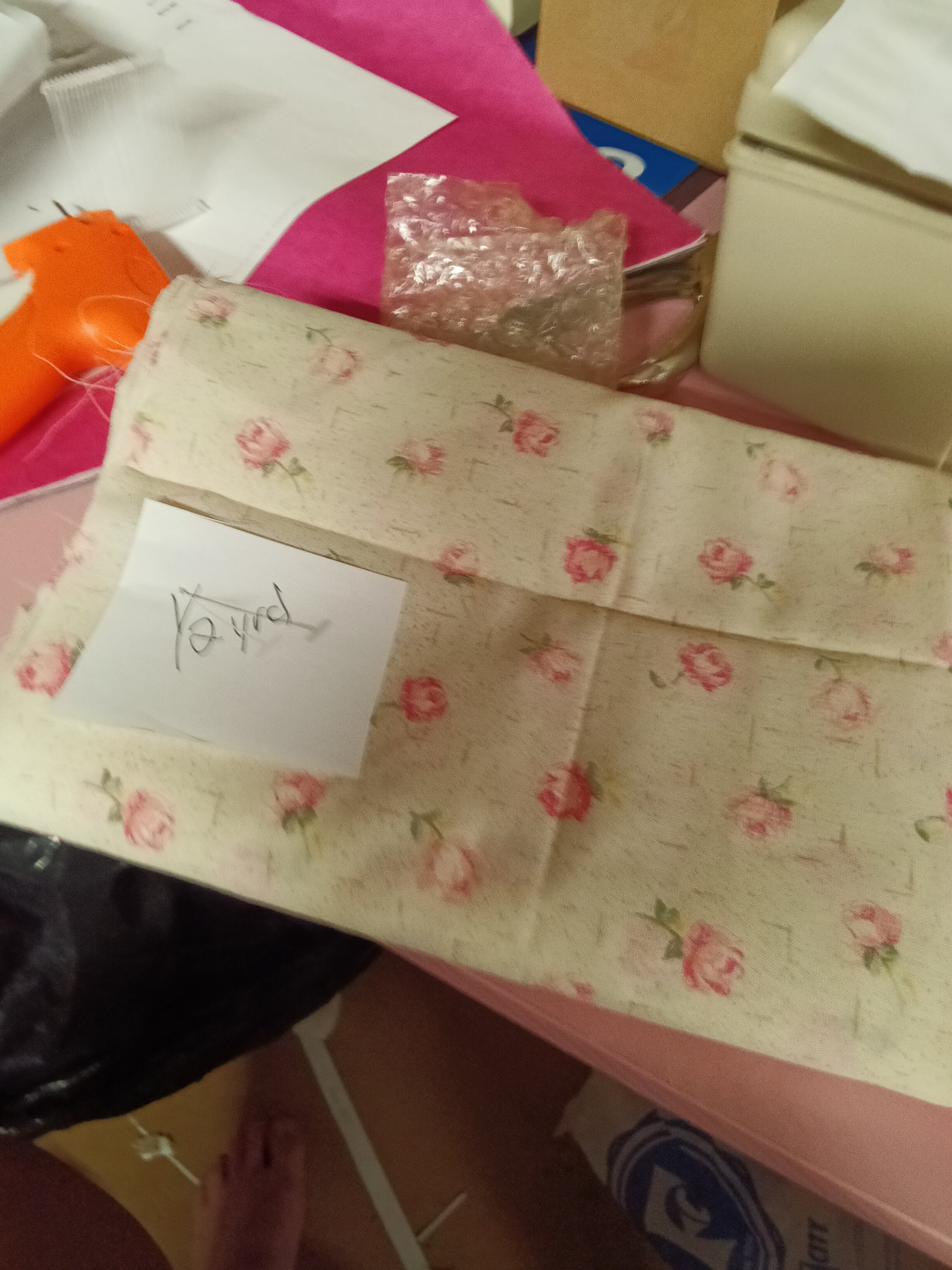 Floral Fabric with Pink Rose Pattern - Image 1