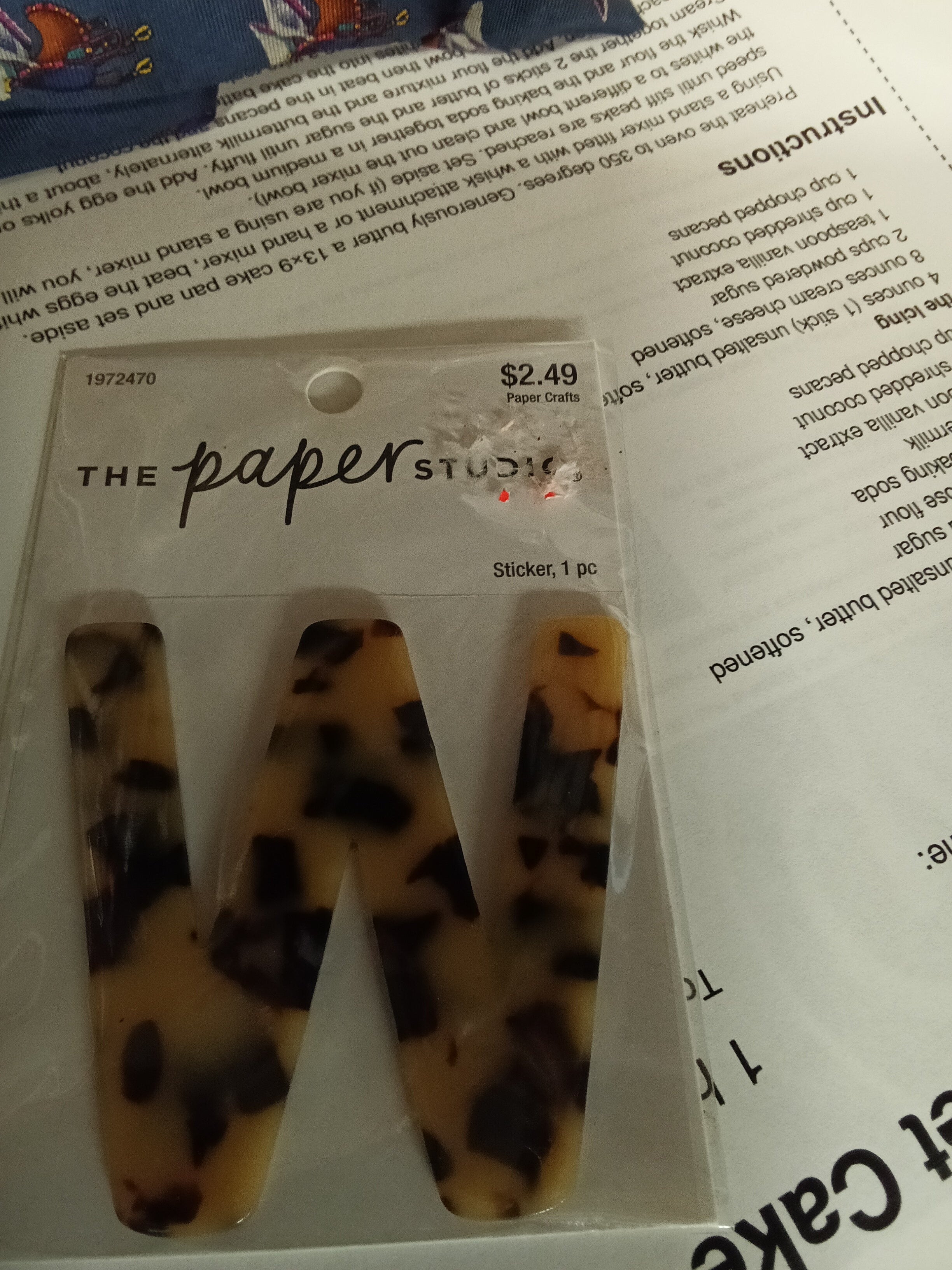The Paper Studio Tortoise Shell Letter W Sticker - Image 2