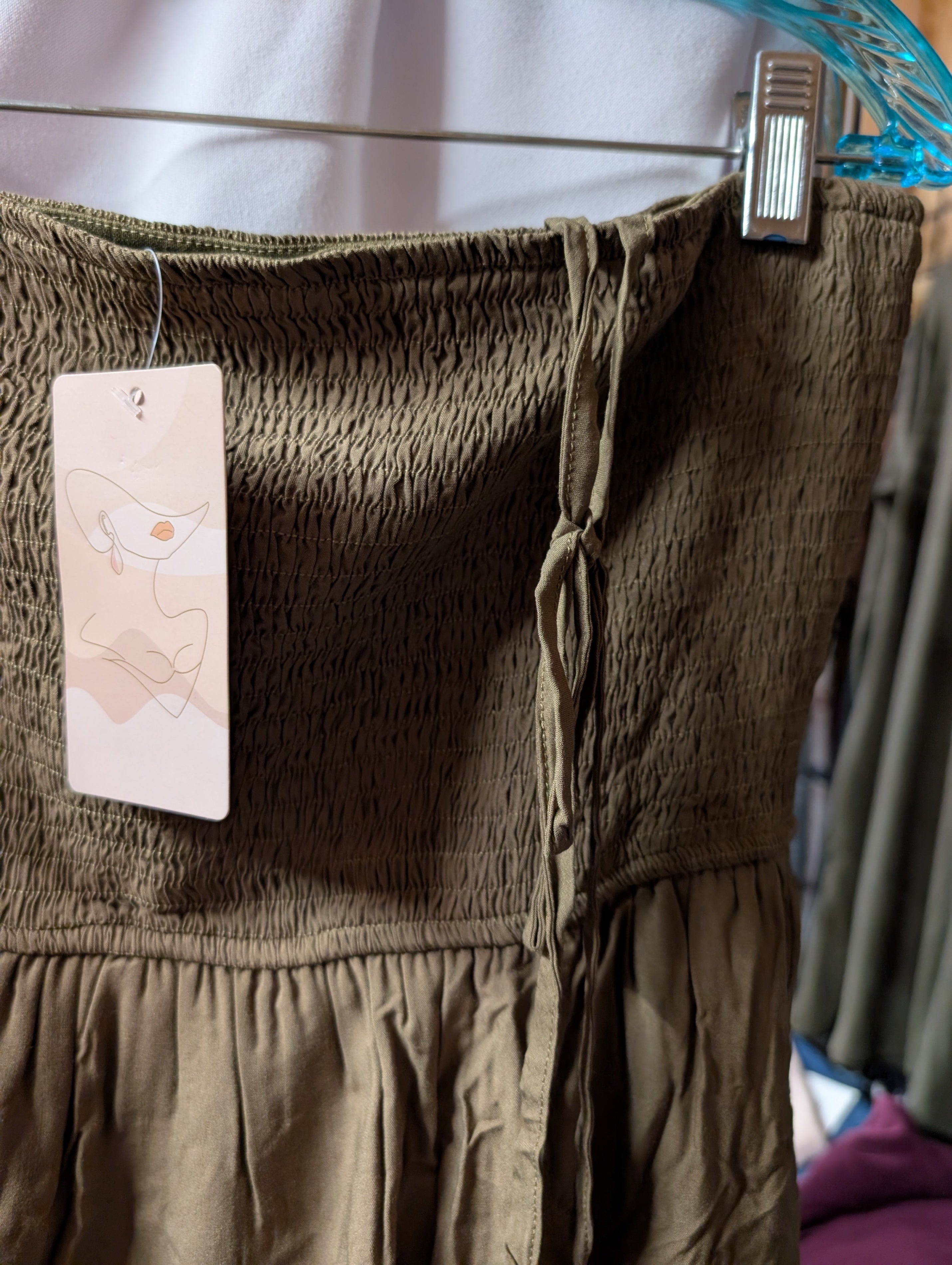Women's Smocked Olive Green Dress - Image 2