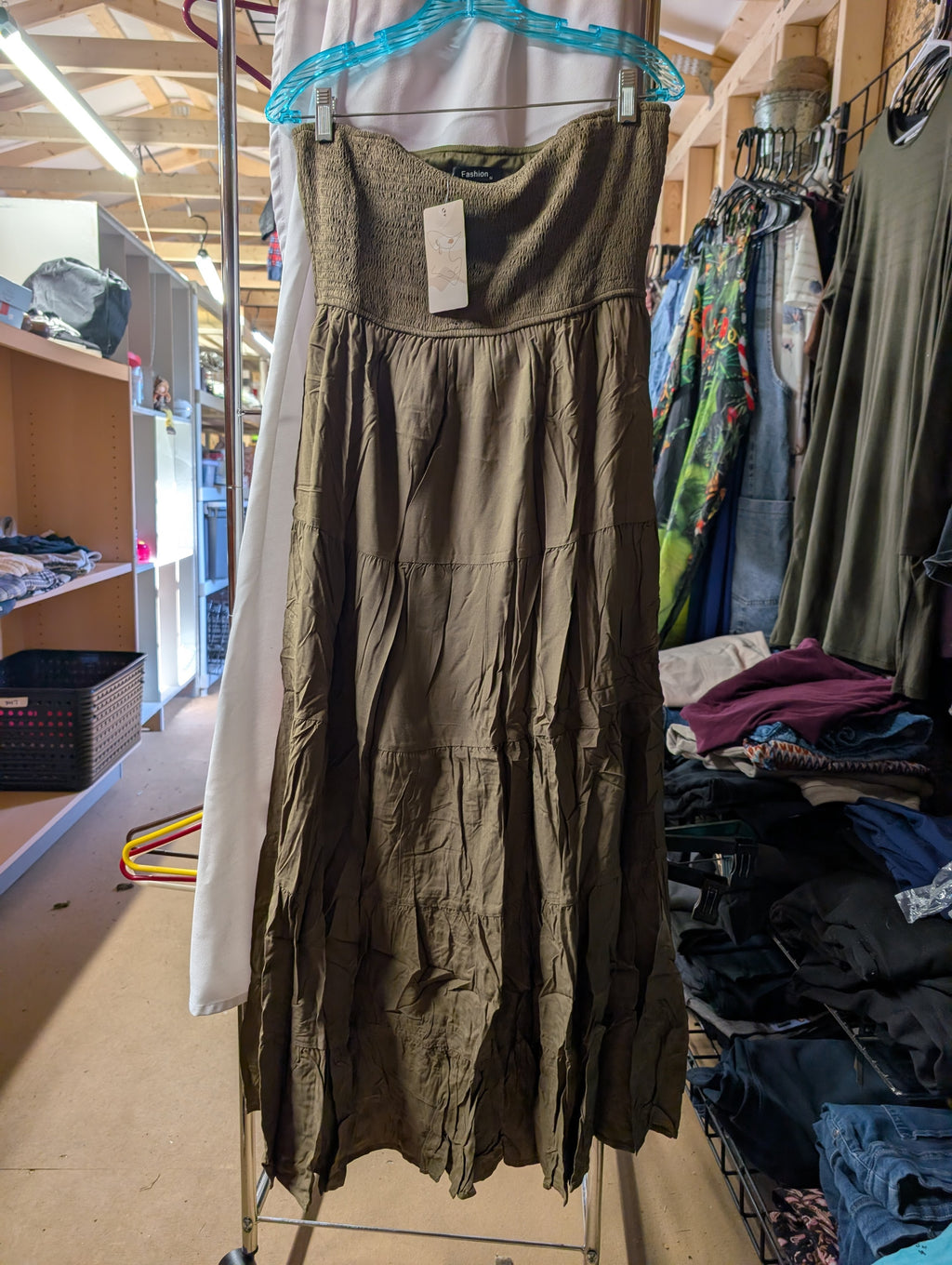Women's Smocked Olive Green Dress - Image 4